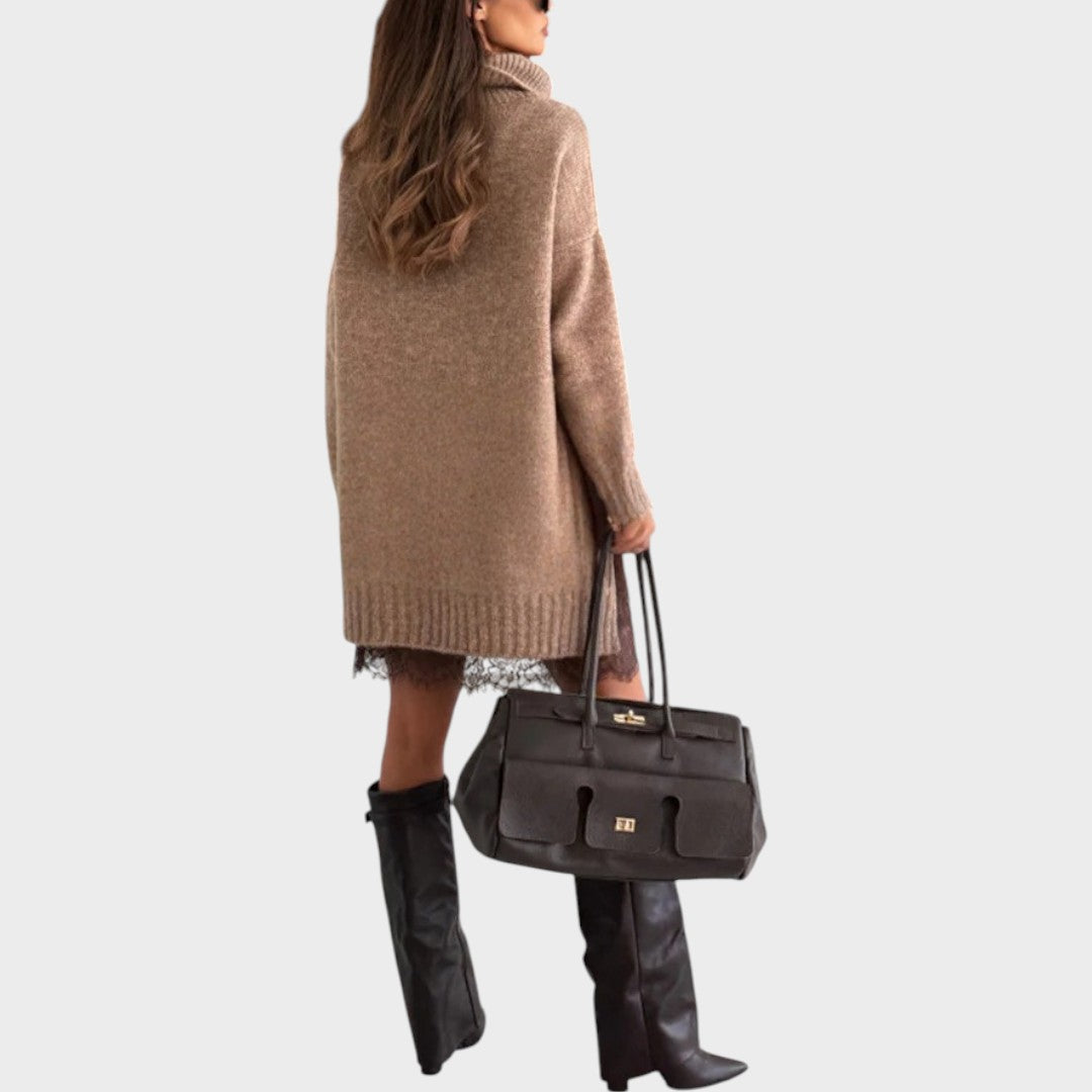Bonnie – Conjunto completo de vestido oversize de punto y encaje