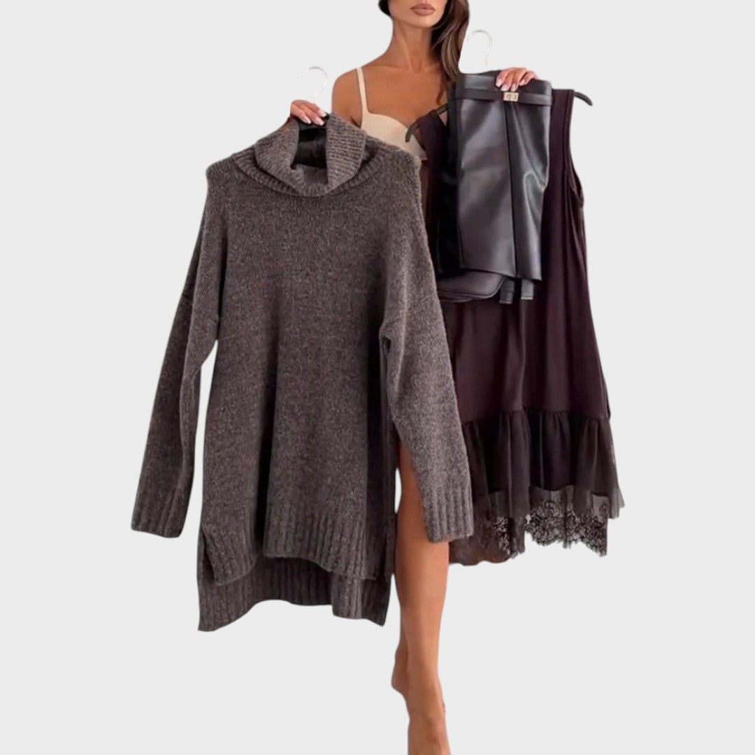Bonnie – Conjunto completo de vestido oversize de punto y encaje
