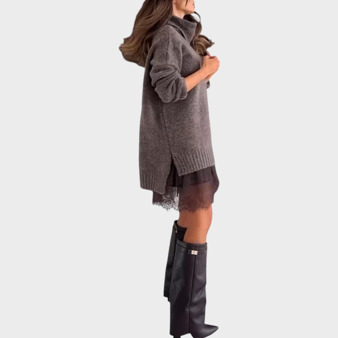Bonnie – Conjunto completo de vestido oversize de punto y encaje