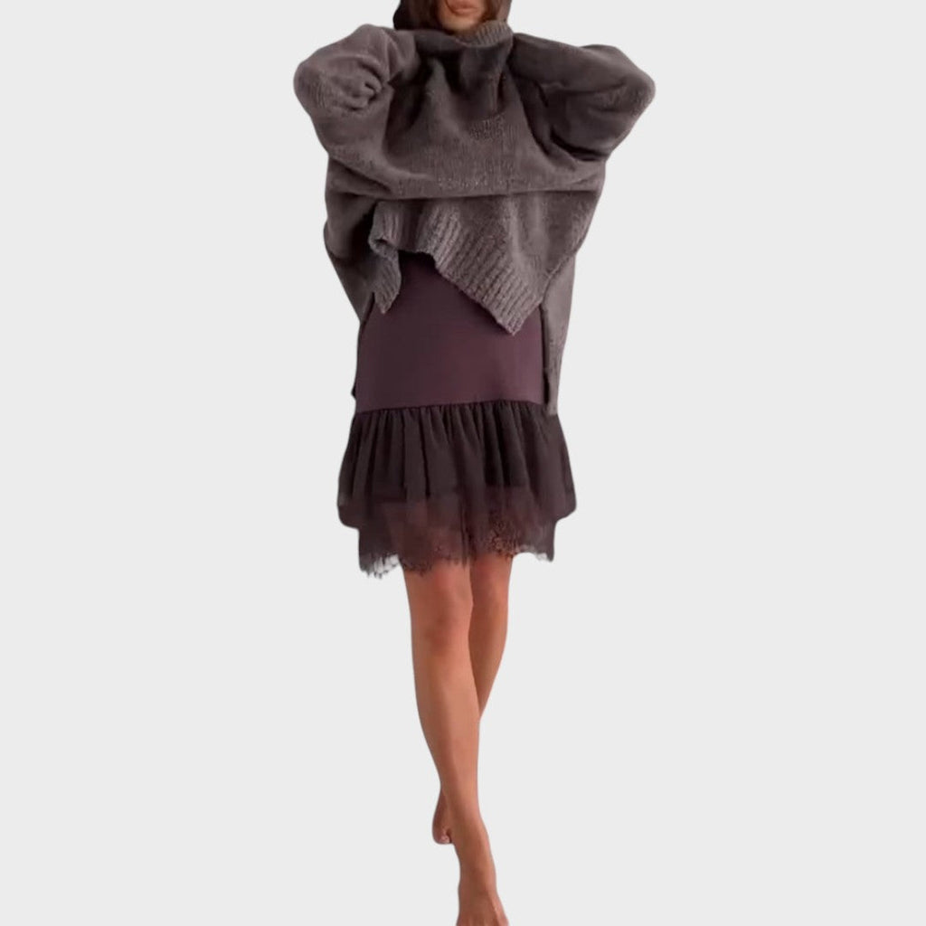 Bonnie – Conjunto completo de vestido oversize de punto y encaje