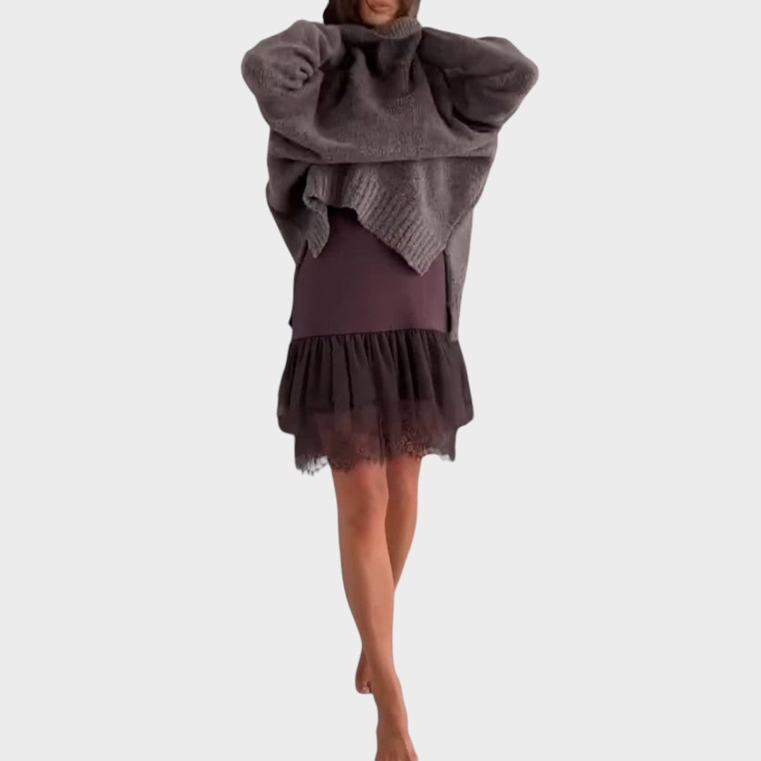 Bonnie – Conjunto completo de vestido oversize de punto y encaje