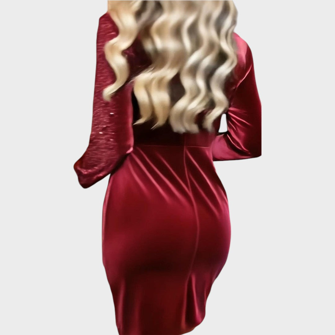Elsie – Vestido drapeado de terciopelo con lentejuelas