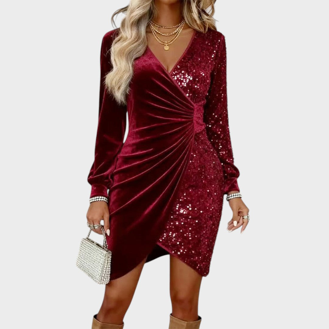 Elsie – Vestido drapeado de terciopelo con lentejuelas