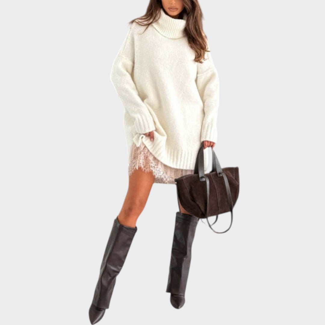 Bonnie – Conjunto completo de vestido oversize de punto y encaje