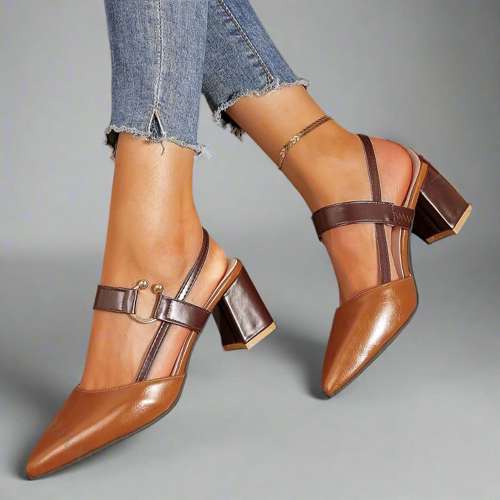 Willa – Sandalias con tacón bloque y cinturilla trasera de cuero
