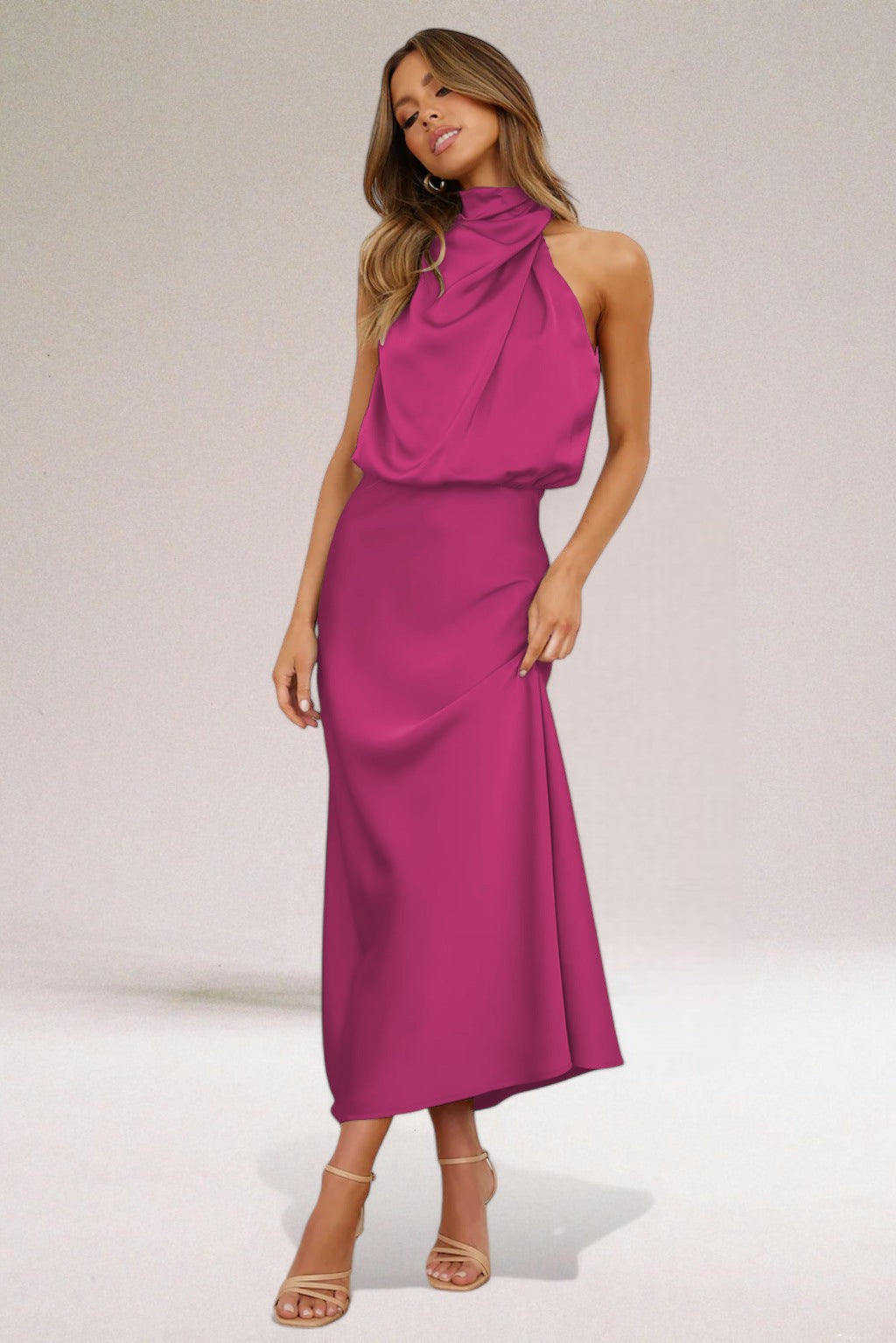 Flavia - Elegante vestido de satén con escote americano