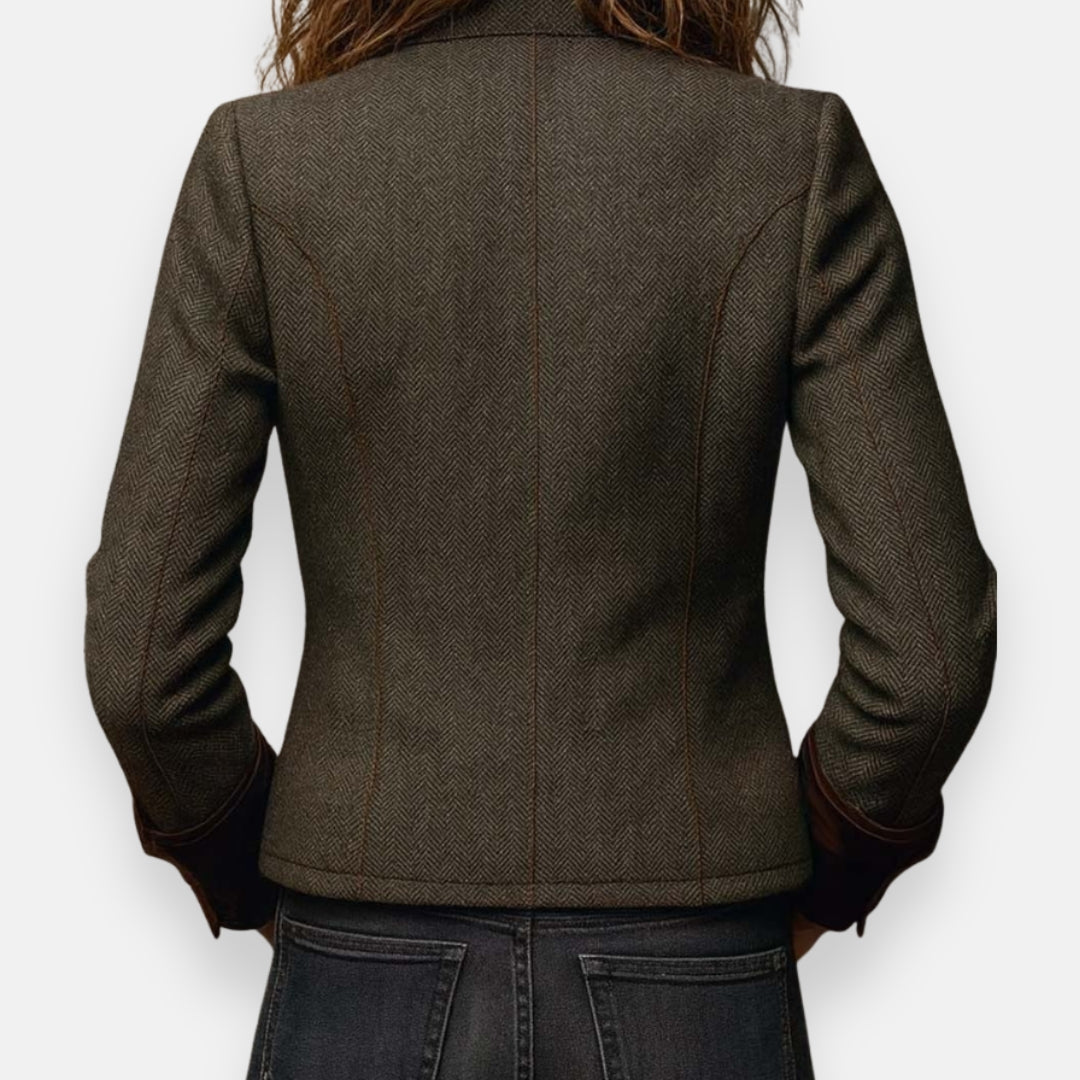 Elspeth – Elegante chaqueta de tweed con detalles de terciopelo