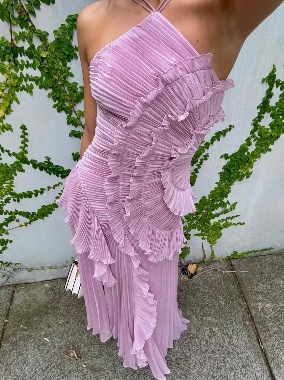 Eva – Vestido largo asimétrico de chiffon