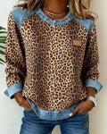 Suéter de denim patchwork con estampado de leopardo Lena