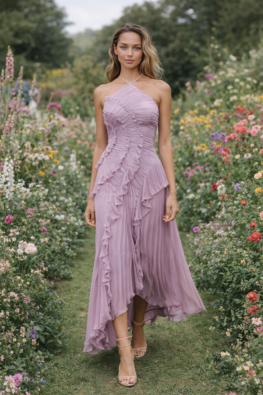 Eva – Vestido largo asimétrico de chiffon