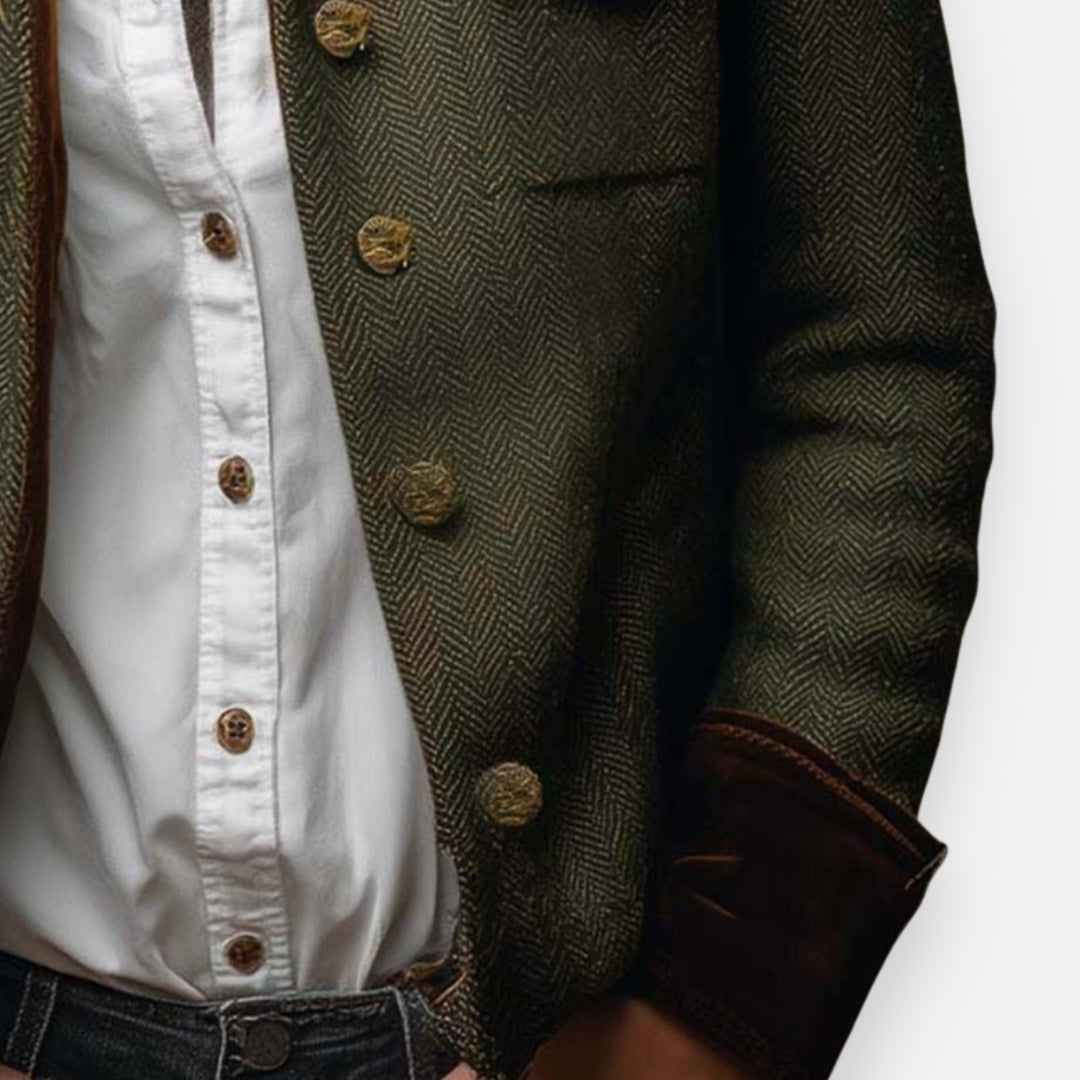 Elspeth – Elegante chaqueta de tweed con detalles de terciopelo