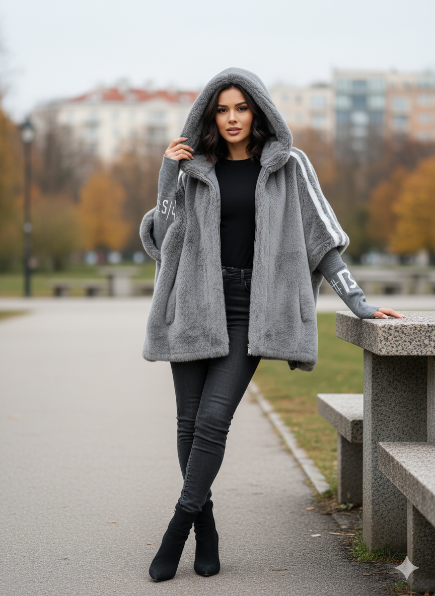 Aaliyah – Abrigo oversize de piel sintética con capucha