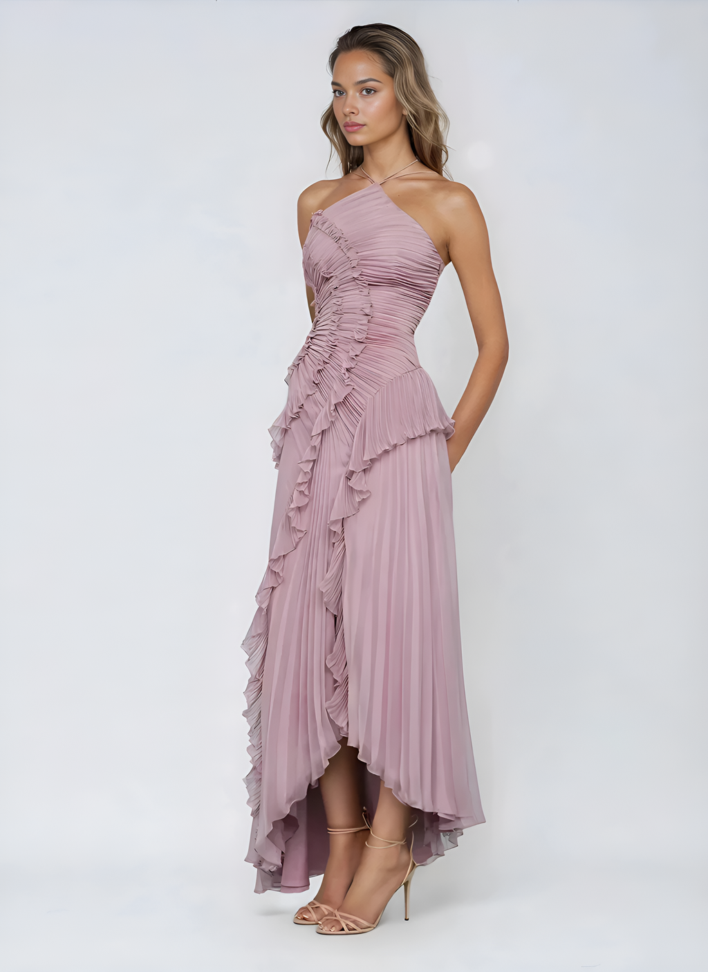 Eva – Vestido largo asimétrico de chiffon