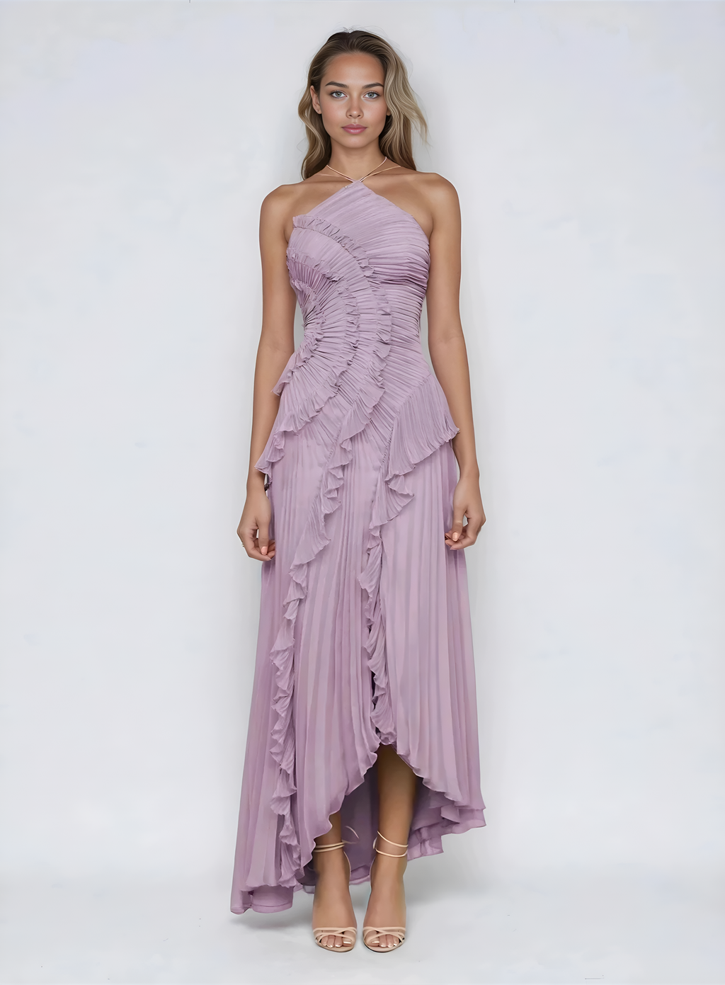 Eva – Vestido largo asimétrico de chiffon