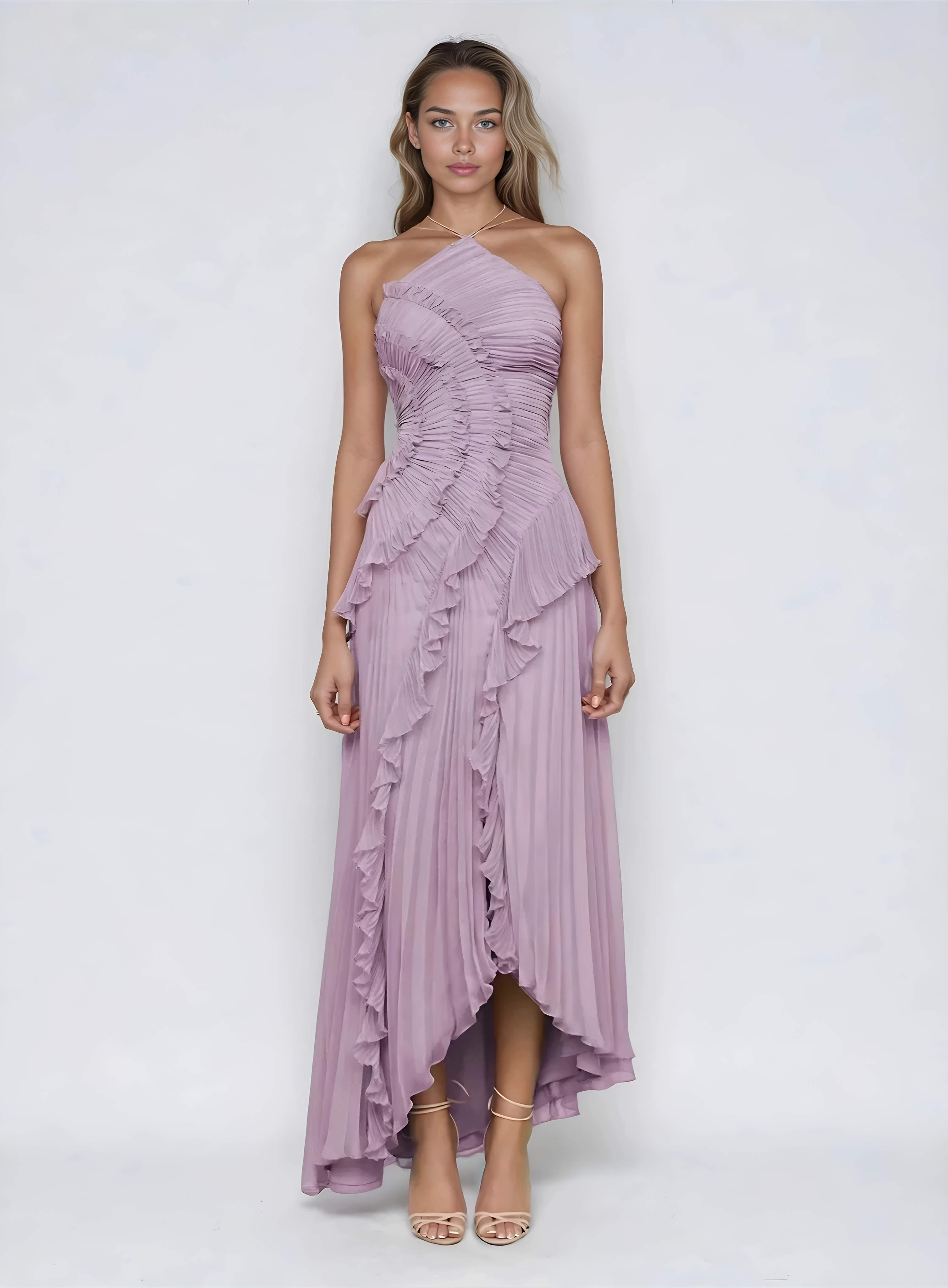 Eva – Vestido largo asimétrico de chiffon