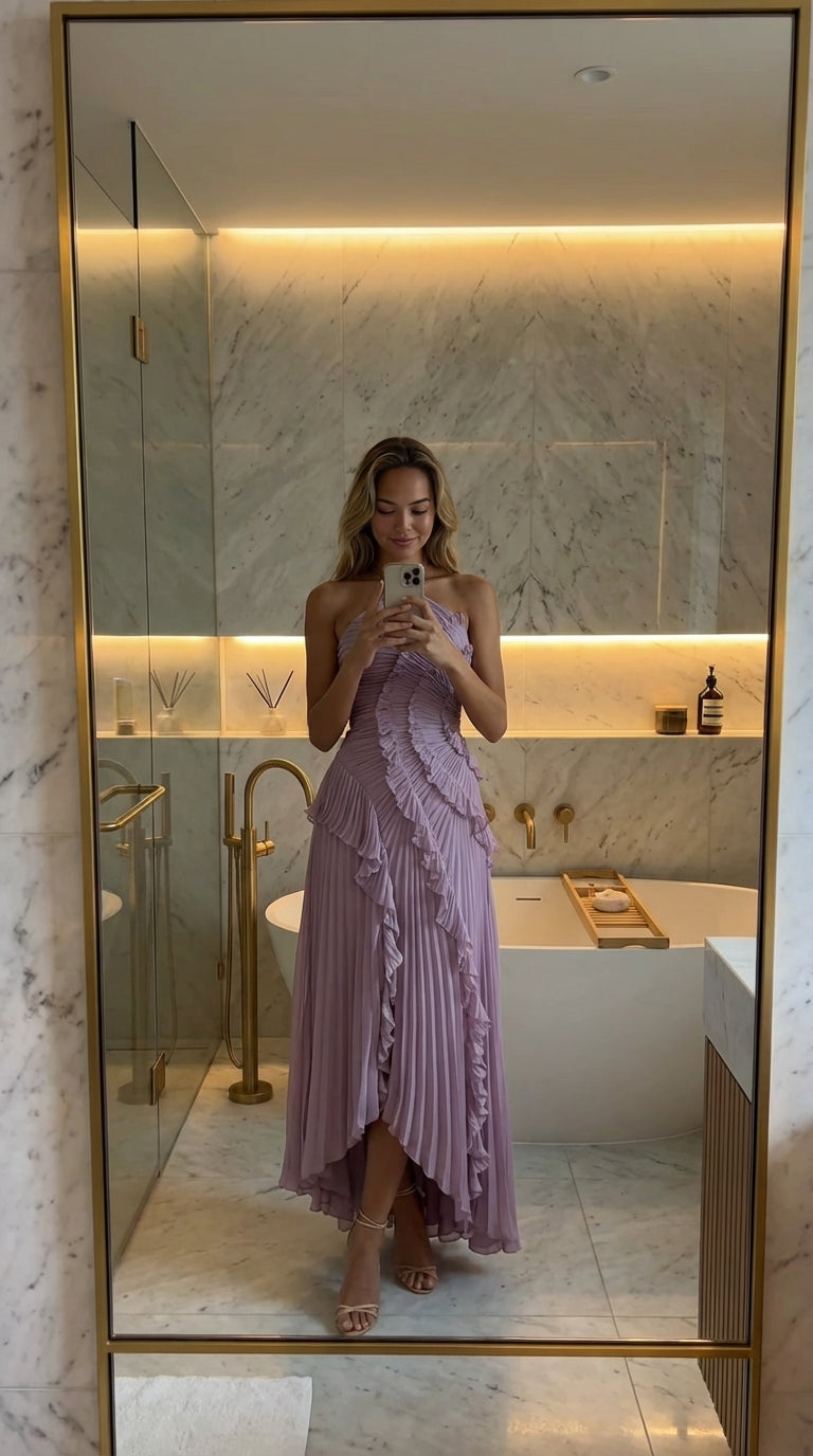 Eva – Vestido largo asimétrico de chiffon