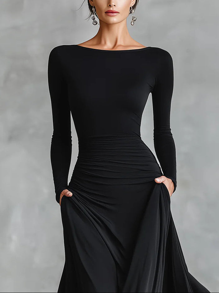 Adele – Vestido largo de crepé negro