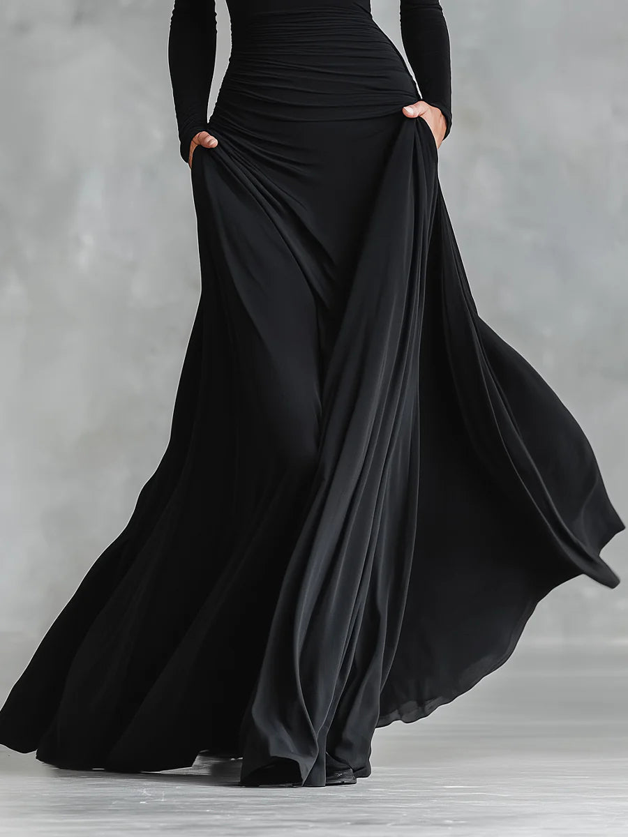 Adele – Vestido largo de crepé negro