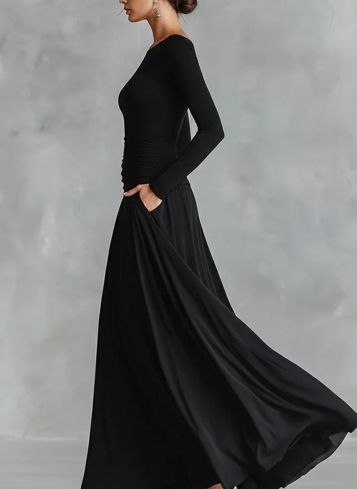 Adele – Vestido largo de crepé negro