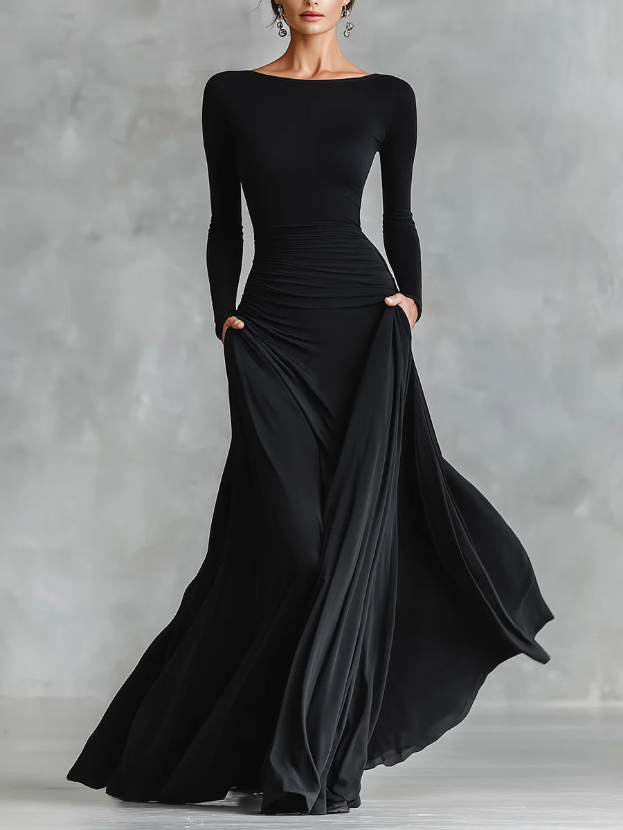 Adele – Vestido largo de crepé negro
