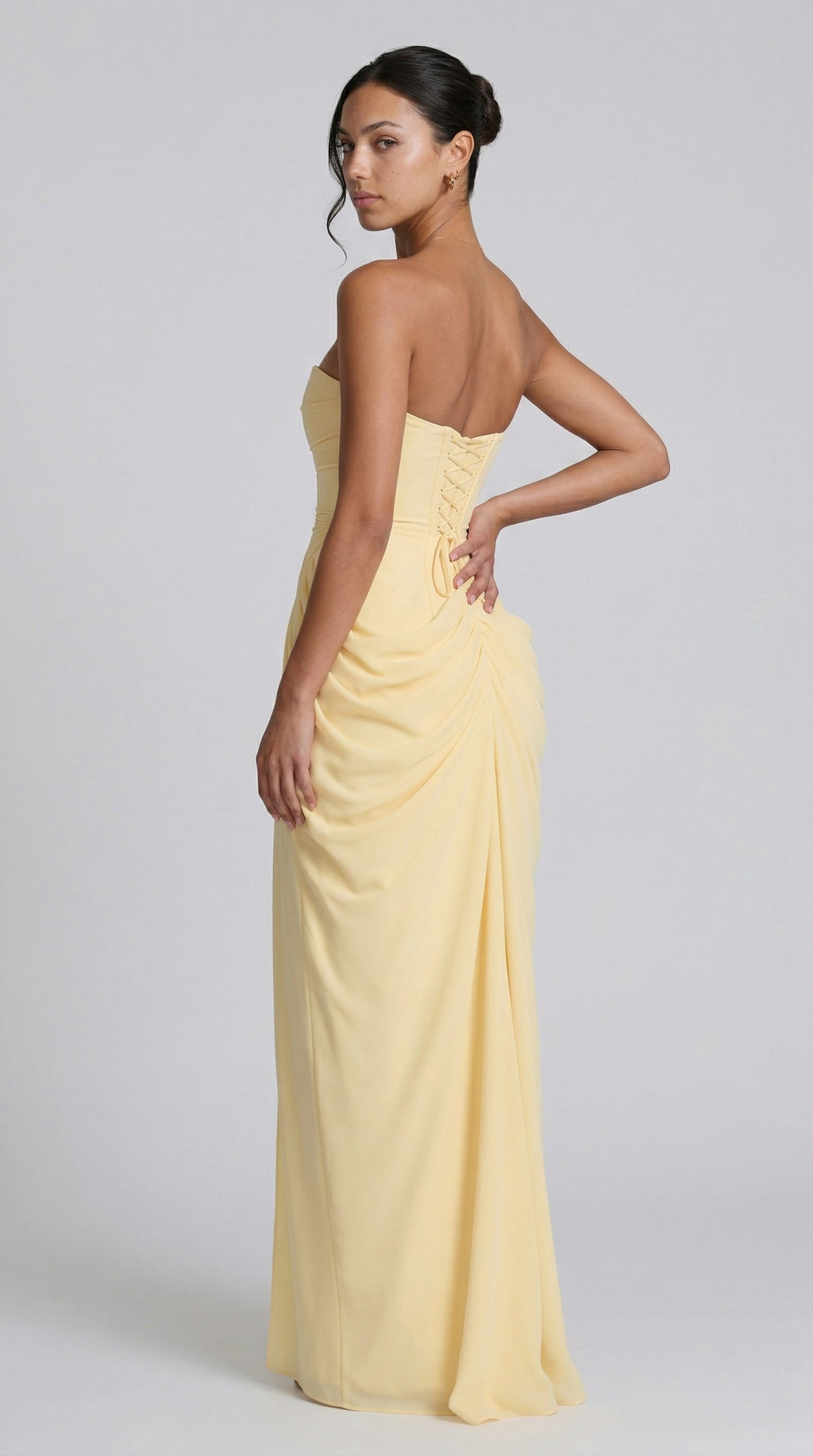 Cyra – Vestido largo de chiffon sin tirantes