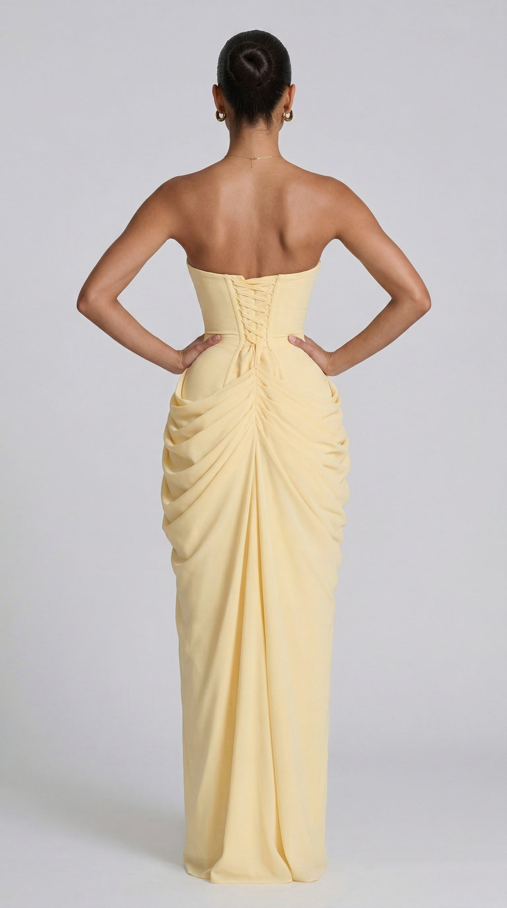 Cyra – Vestido largo de chiffon sin tirantes