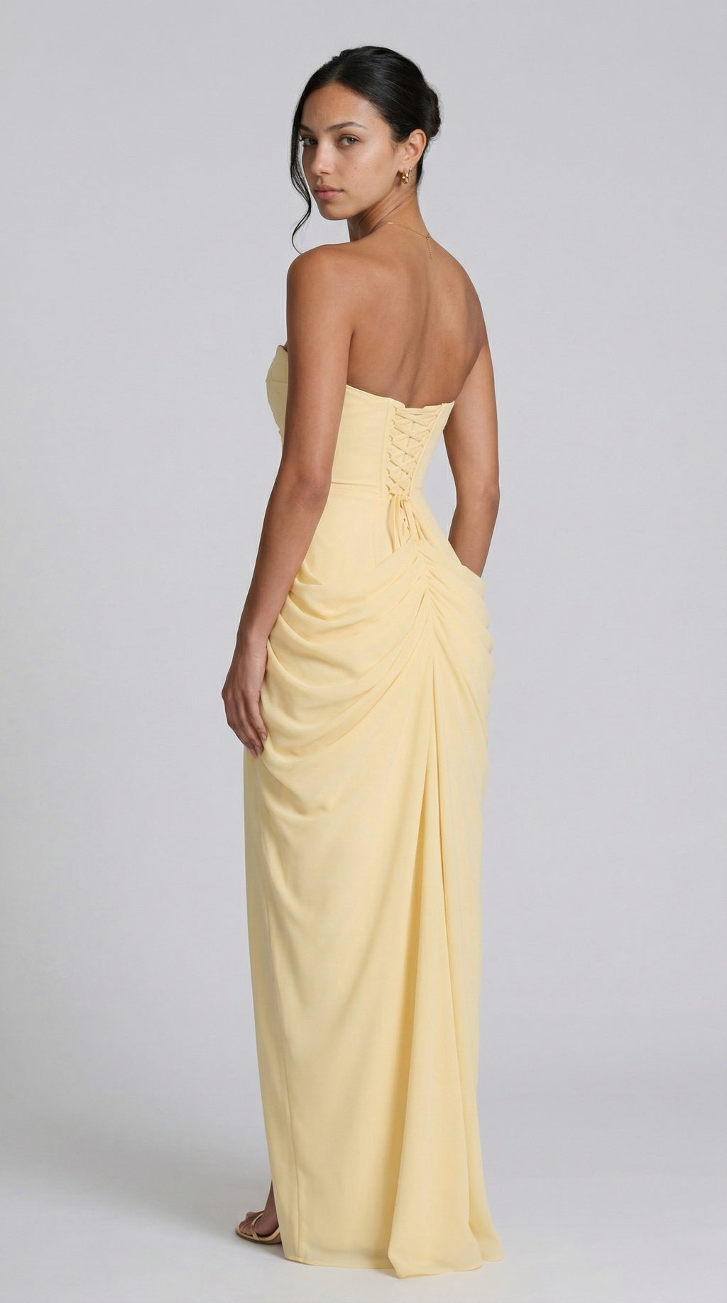 Cyra – Vestido largo de chiffon sin tirantes