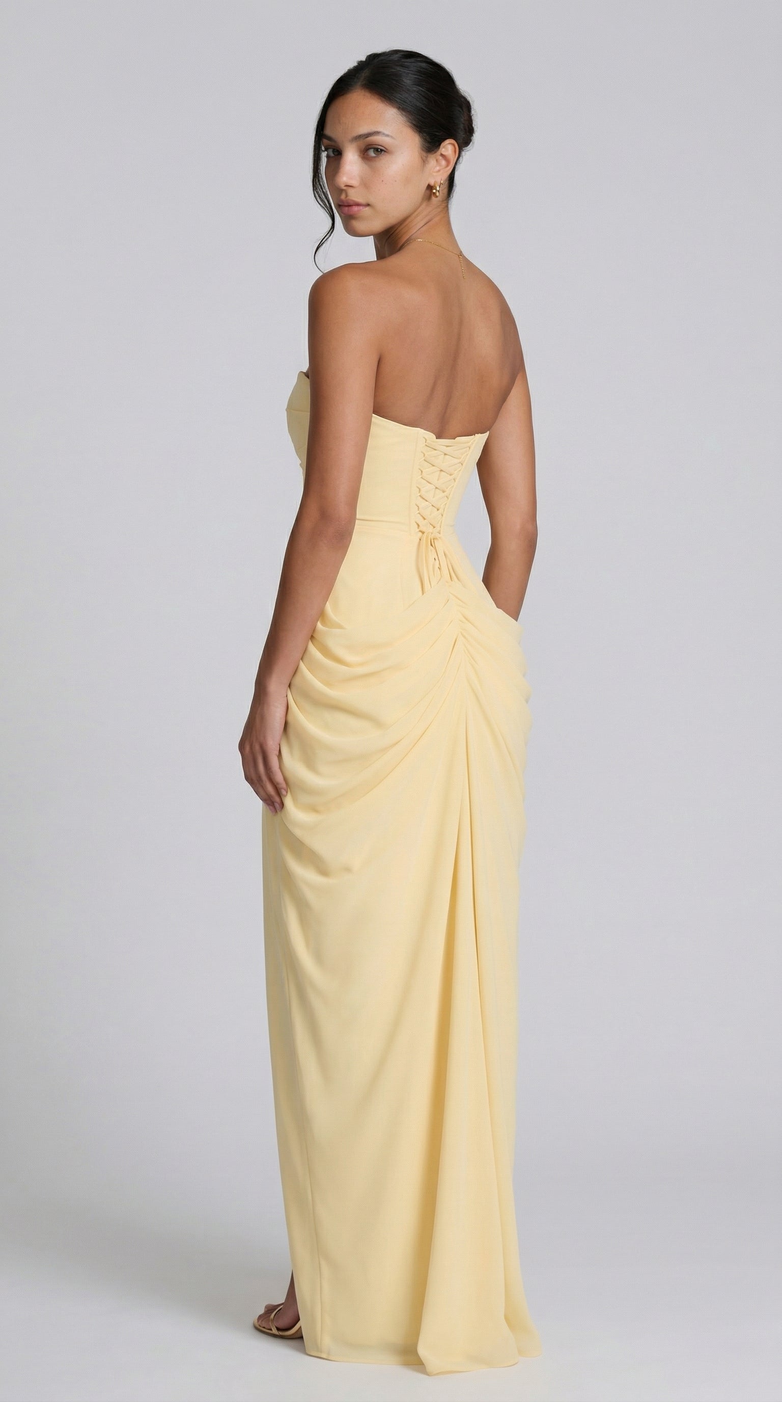 Cyra – Vestido largo de chiffon sin tirantes