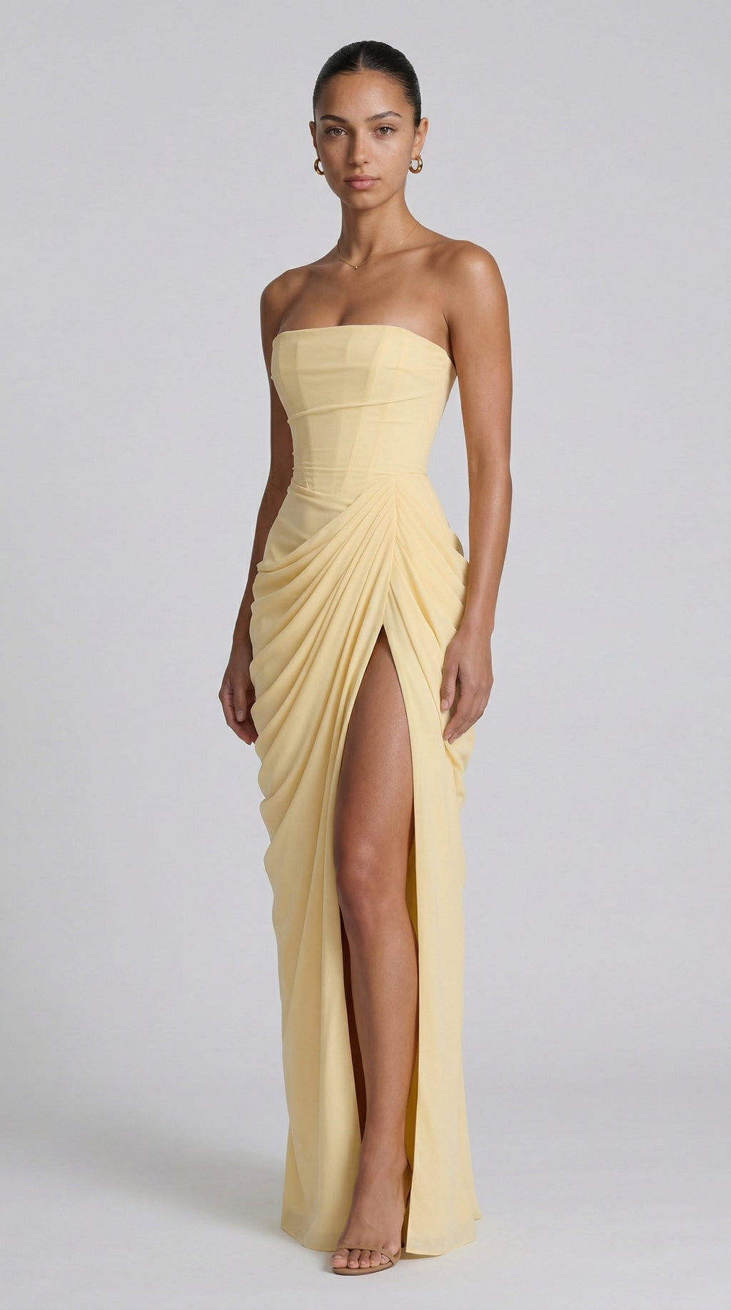Cyra – Vestido largo de chiffon sin tirantes