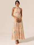 XENIA'S | VESTIDO CON ESCOTE HALTER Y ESTAMPADO DE ACUARELA
