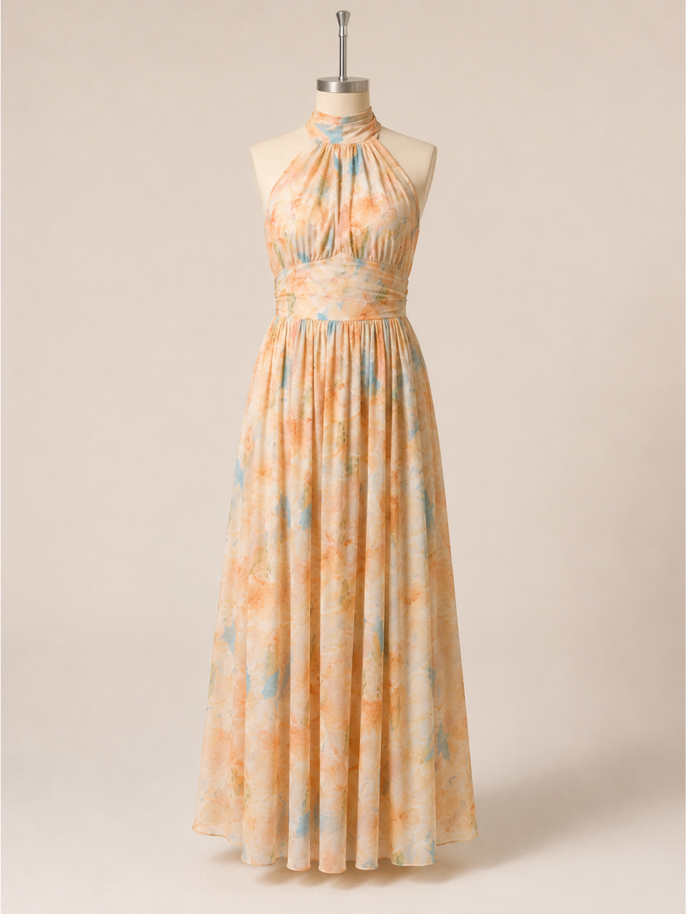 XENIA'S | VESTIDO CON ESCOTE HALTER Y ESTAMPADO DE ACUARELA