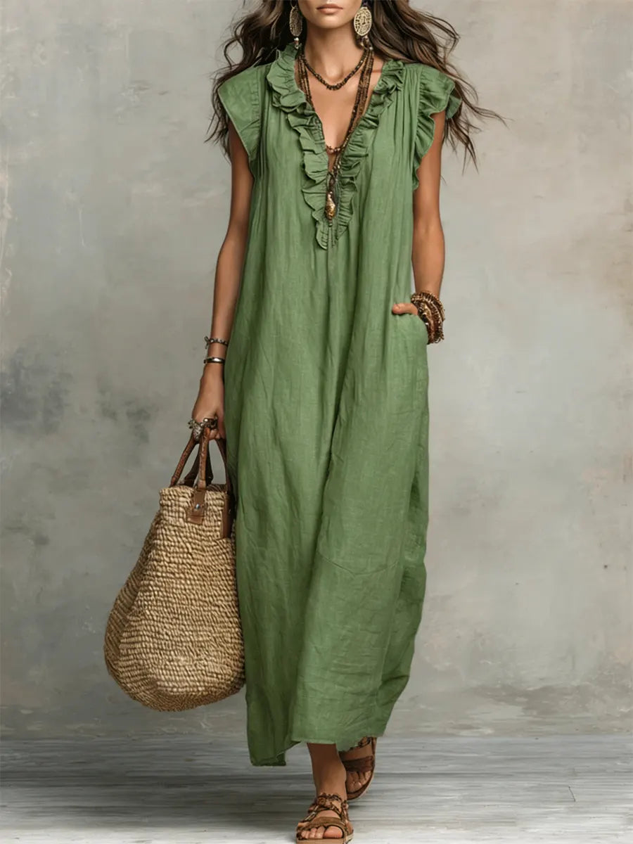 Camélia | Vestido largo bohemio de lino y algodón