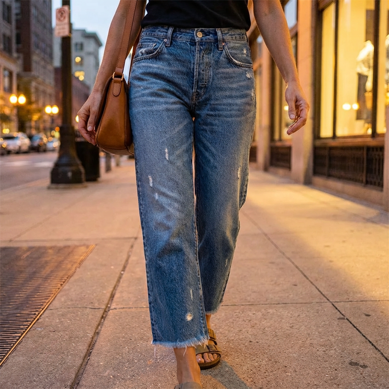 Avery – Jeans de pierna recta cortos en estilo retro